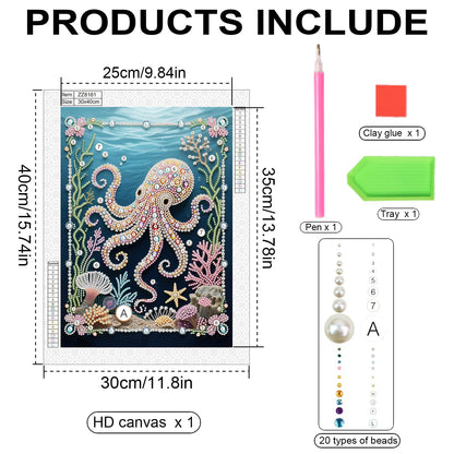 WSLWXSHM Pearl Diamond Painting Kits for Adults Octopus, 5D Special Shape Diamond Art Kits for Beginners, Crystal Rhinestones Diamond Painting for Home Wall Decoration Gift 12×16inch/30×40cm