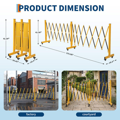 23FT Metal Expandable Mobile Barricade,Industrial Folding Security Gate Driveway Gate, Retractable Retractable Gate Outdoor,Folding Safety Barricade with Casters