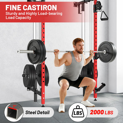 Garvee Folding Squat Rack, Wall Mounted Power Rack with Dual Independent Pulley System & Pull Up Bar, Multi-Function Power Cage with for Home Gym Space-Saving
