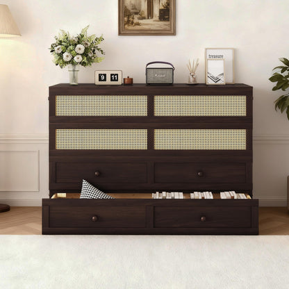 DNYN Queen Size Murphy Bed Frame with Storage Drawer for Bedroom/Guest/Study Room, Space-Saving Foldable Bed with Rattan Decoration, No Box Spring Needed & Easy Assemble