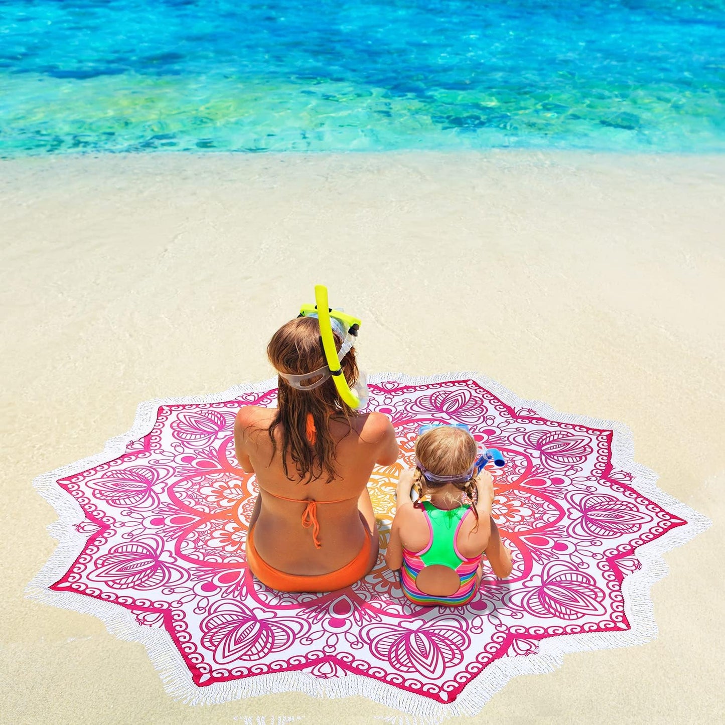 Tassels,59'',Purple Large Microfiber Boho Mandala Beach Towel Round Bohemian Beach Blanket Hippie Indian Throw Blanket