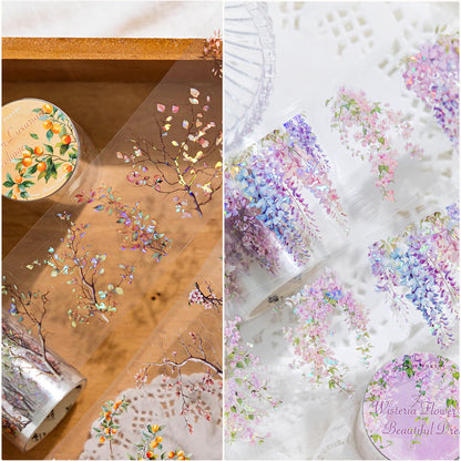 Suntova 6PCS Floral Washi Tape Stickers PET Tape Stickers for Journaling Botanical Flower Decorative Tapes for Crafts Scrapbooking Junk Journal Supplies Bullet Journaling (Flower 1)