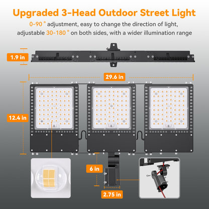 SOLLA 2025 New Upgraded 600W Dusk to Dawn LED Parking Lot Light 90000lm 5000K, ETL, AC85-277V, IP67 Waterproof Adjustable 3-Head Street Lights Outdoor, Pole & Wall-Mounted Flood Lights for Stadium