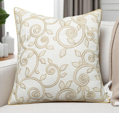 18x18 Inches, Maurice Scroll Embroiderd Decorative Square Accent Throw Pillow Cover - Sofa, Chair, Couch, Bedroom