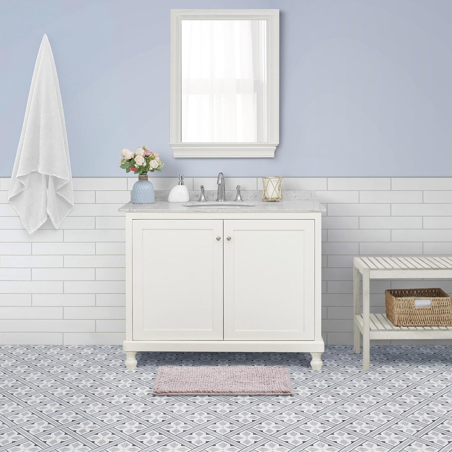 Laura Ashley Butter Chenille Bath Rug, Non Slip Shaggy Bathroom Mat, Absorbent Plush Carpet for Tub and Sink - (17" x