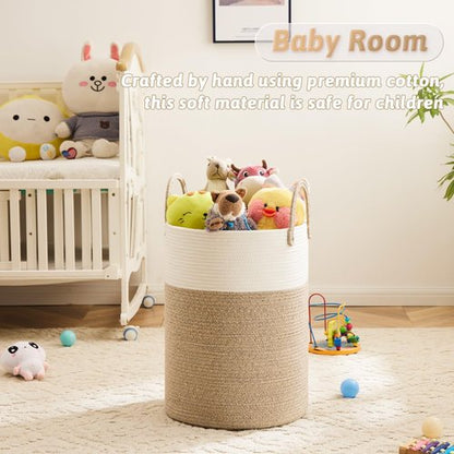 Artfeel Woven Cotton Rope Laundry Basket - 60L Hamper for Stylish Storage of Clothes, Toys & Blankets
