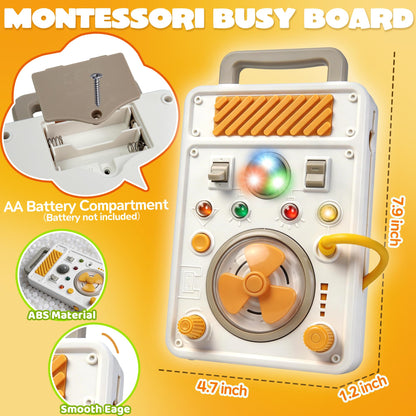 Montessori Busy Board for 1+ Year Old, Airplane Travel Toys Roadtrip Activities for Toddlers Fine Motor Toy Educational LED Light Switch Learning Sensory Activity Board for Toddler 1-3 Boy Girl Gift