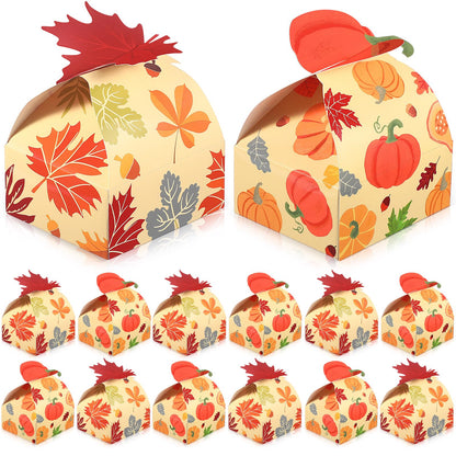 Pasimy 36 Pack Fall Party Favor Boxes Pumpkin Maple Leaf Paper Candy Treat Boxes for Thanksgiving Autumn Harvest Halloween Birthday Party Favor Gifts Decorations