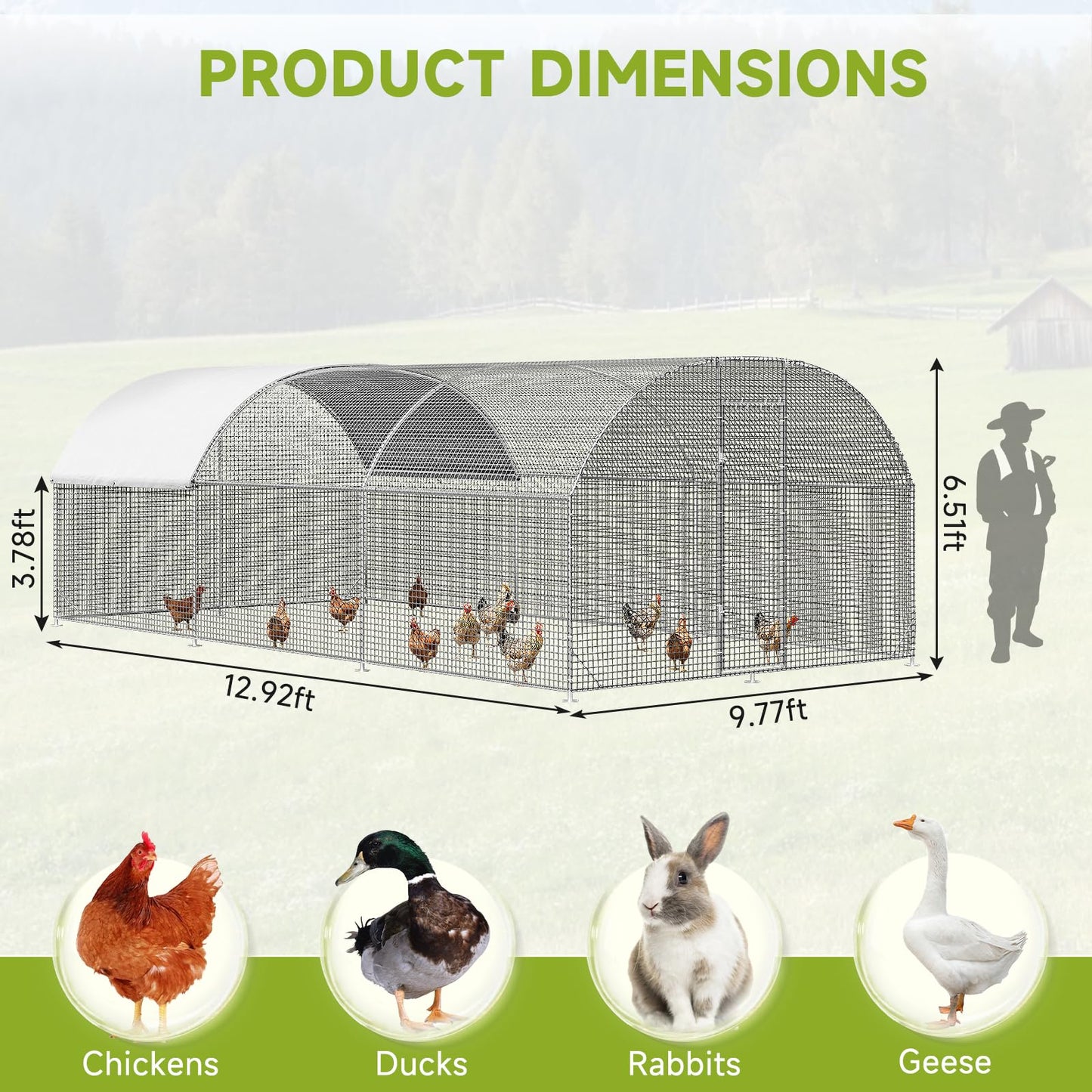 LEVELEVE Large Walk-in Chicken Coop with Chicken Run, Galvanized Poultry Enclosure with Waterproof Anti-UV Cover and Security Lock, Ideal for Rabbit, Duck, Backyard and Farm Yard, 19.7'x 9.8'x 6.6'