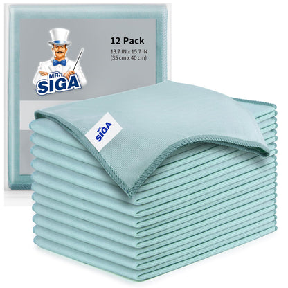 MR.SIGA Ultra Fine Microfiber Cloths for Glass, Pack of 12, 35 x 40cm 13.7" x 15.7"