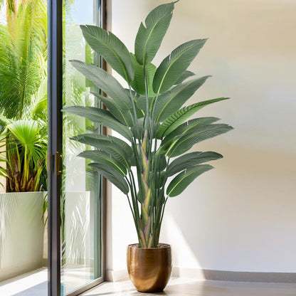 9FT Artificial Bird of Paradise Tree 106 Inch Large Faux Silk Plants Banana Leaf with 25 Trunks in Black Pot for Home Decor Living Room Office Bedroom