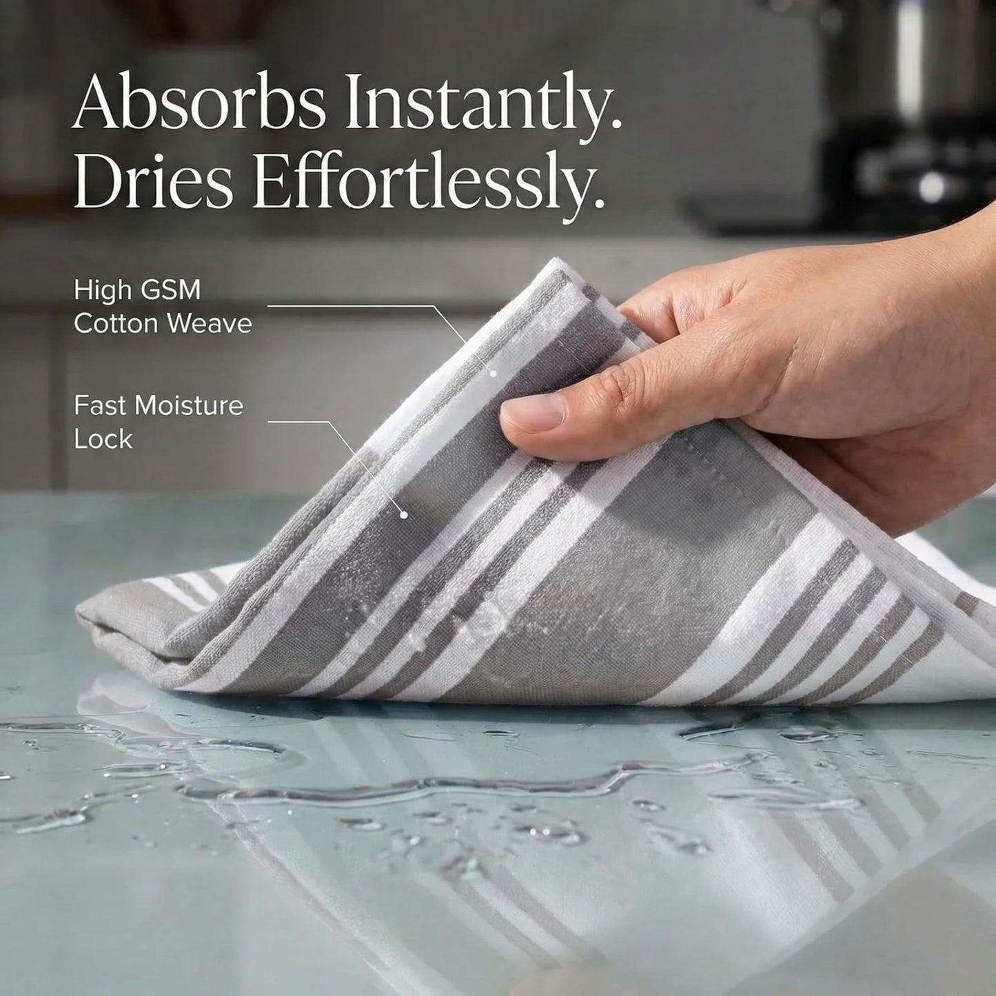 Urban Villa Kitchen Towels 100% Cotton Dish Towels for Kitchen (Set of 6) 20”x30” Dish Cloths Highly Absorbent Kitchen Linen Set with Hanging Loop Perfect for Drying Dishes Cleaning Towels-Grey White