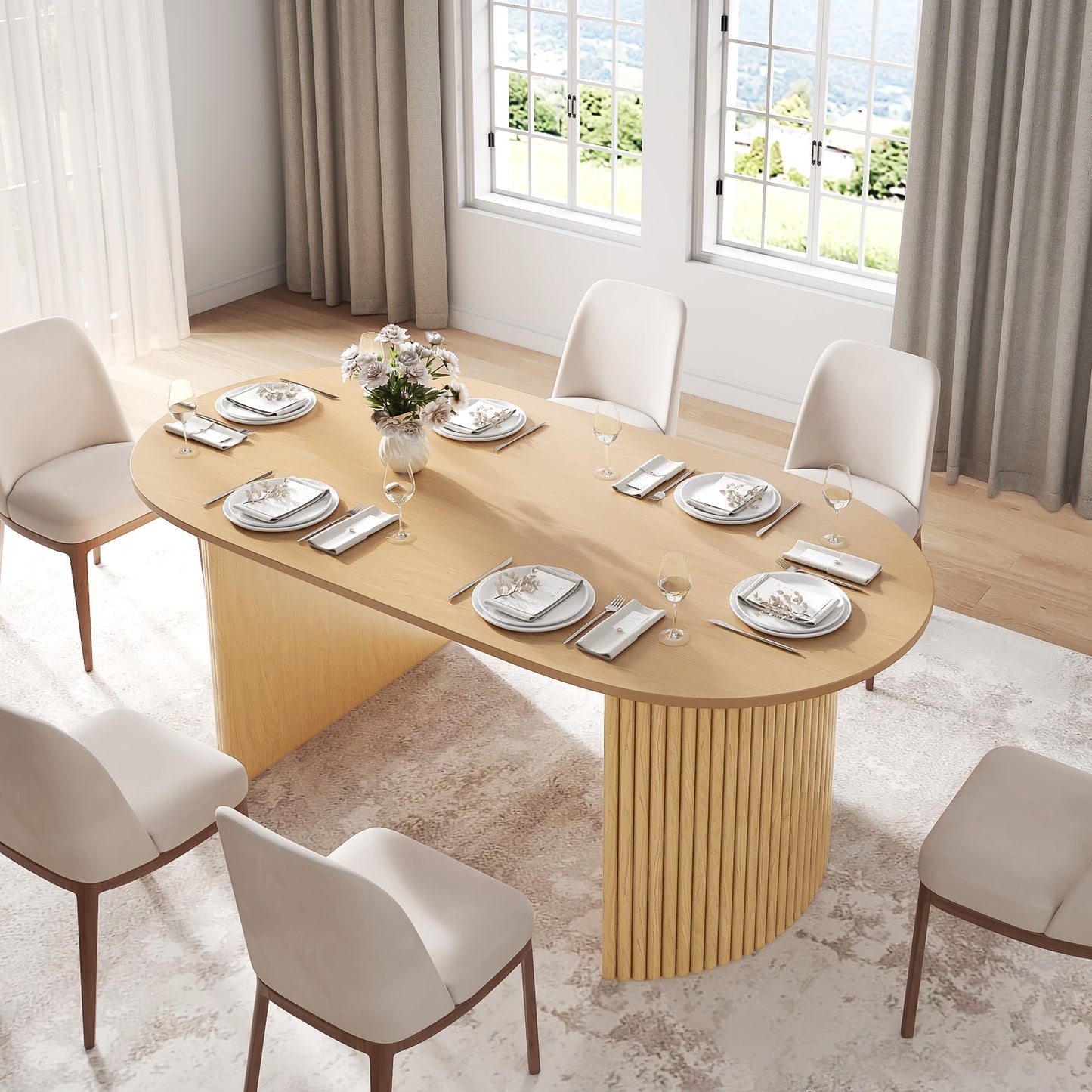 Casaphoria 67" Oval Dining Table, Modern Kitchen Table for 4-6, Farmhouse Style Large Table, Easy Assembly for Living Room, Kitchen and Bar, Oak