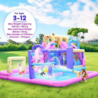 Easyair Inflatable Bounce House Water Slide Combo, Blow Up Water Slides for Backyard, Kids Jumper with Climbing Wall, Basketball Hoop, Splash Pool with Blower