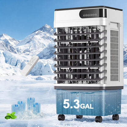 Uthfy Swamp Cooler, 30 Inch Evaporative Air Cooler with 5.3 Gal Large Water Tank, 1800 CFM, 120° Oscillation, 3 Modes & 3 Speeds, Remote, 12 H Timer, 4 Ice Packs, Portable Air Conditioner for Outdoor