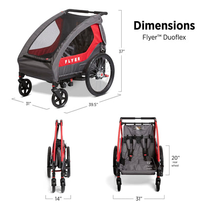 Flyer(TM) Duoflex 2 in 1 Bike Trailer and Double Stroller for Toddlers, 1+ Years