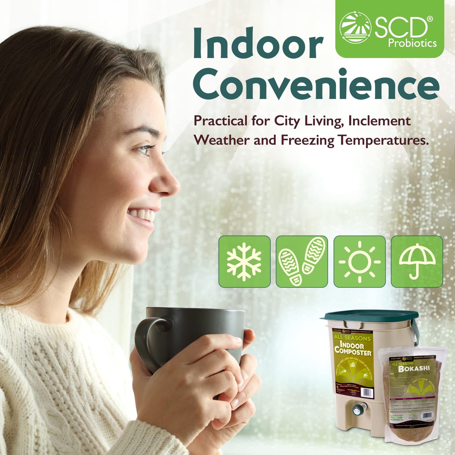 All Seasons Indoor Composter Starter Kit - Two Family-Sized Composting Bins for Kitchen Countertop and Bokashi Bran Starter 5 lb (2 gallons), Easily Compost Food After Every Meal, Odor Free