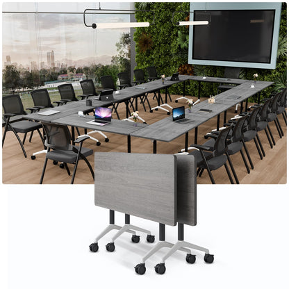 JNMDLAKO Modular Folding Conference Table with Locking Wheels, 8 Pack Flip Top Mobile Training Table, Modern Meeting Seminar Tables for Office, Hotel Conference Room(8,Grey,71" L x 23" W x 29" H)