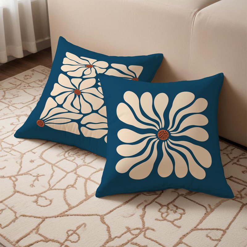 Fuasei Mid Century Modern Pillow Covers 18x18, 70 Retro Boho Hippie Beige Flower Decorative Pillow Covers for Bedroom Living Room Decor, Eclectic Pillow Covers, Mid Century Modern Decor, Set of 2