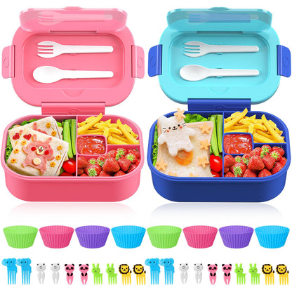 TIME4DEALS Bento Box Kid Adult Lunch Box 2 Pack, Leakproof Bento Lunch Container 4 Compartment Bento-Style Lunchbox with Utensil Set, On-the-Go Meal and Snack Packing for School, Work, Picnic
