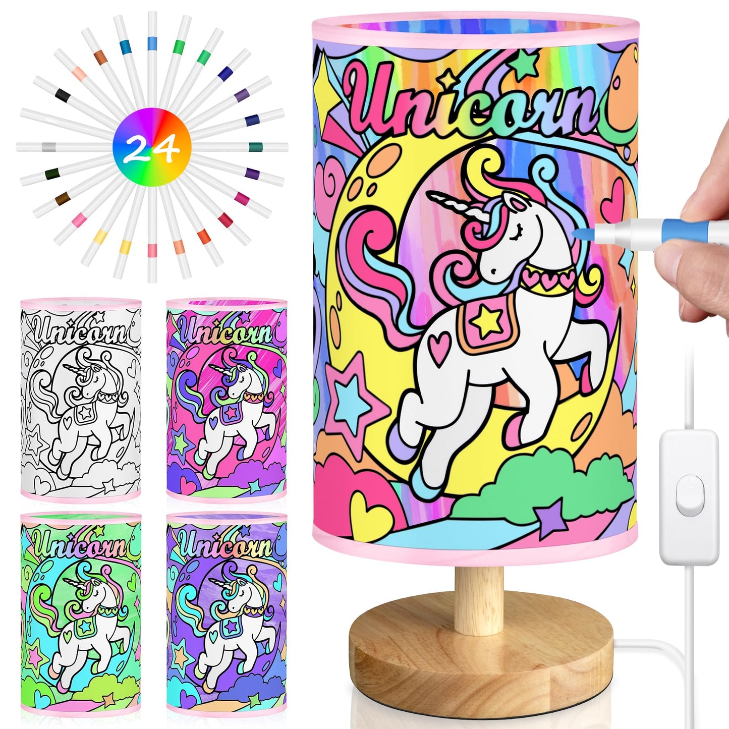 Unicorn Lamp for Kids, Birthday Gifts for Girls Ages 6 7 8 9 10 11 12 Year Old, Bedside Table Lamp for Bedroom, 3 Way Small Lamps for Nightstand, Paint You Own Unicorn Lamp Kit Toys, Art Supplies Toy