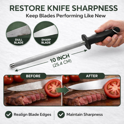 TMiT 10-Inch Honing Rod for Kitchen Knives – Stainless Steel Knife Sharpening Rod with Ergonomic Handle, Professional Knife Sharpener Stick