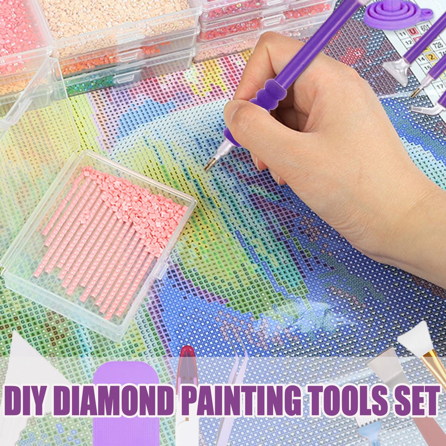 Qlonry 150 Pcs All Inclusive Diamond Painting Tool Kit Diamond Art Accessories Kit Including A4 LED Light Pad Kit,Bracket,Convex Point Design Storage Box,Painting Pen for DIY Craft