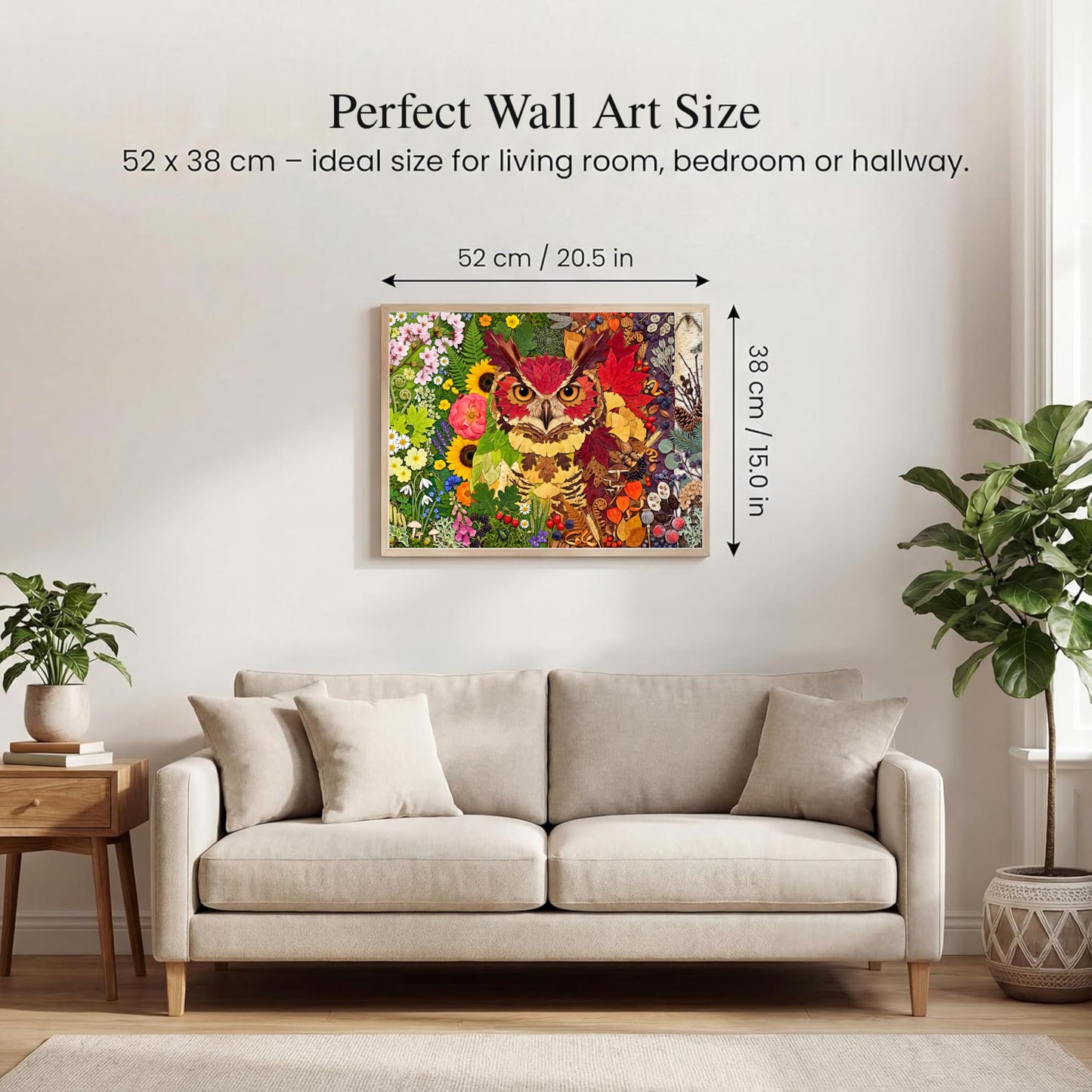 500 Piece Jigsaw Puzzle for Adults - Botanical Owl Four Seasons Pressed Flower Collage - Colorful Nature Art Style 20.5x15 in with Reference Poster - Unique Wall Art Gift