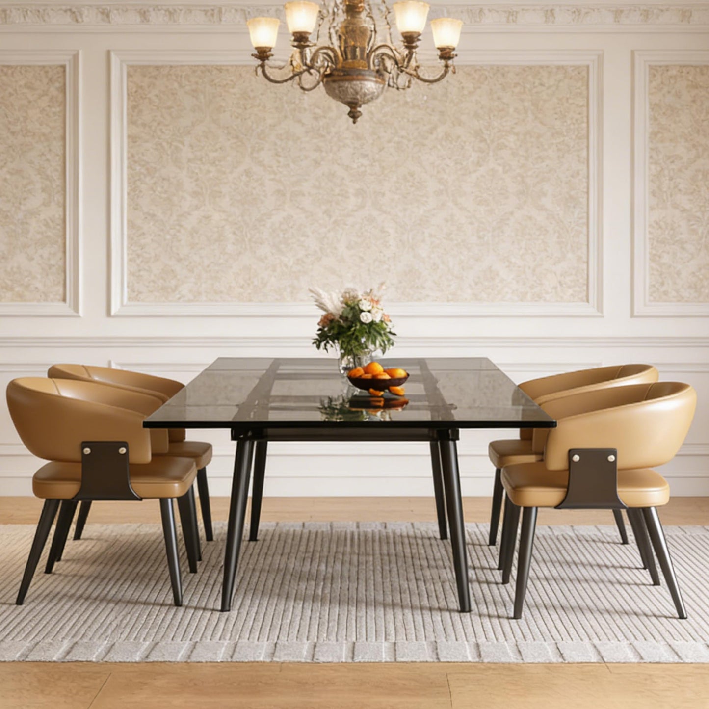 NessCarsti 62.99-94.48" Extendable Dark Tempered Glass Dining Table, Scratch-Resistant Glass Top & Metal Frame, Seats 8-10, Modern Minimalist Dining Furniture for Family & Entertaining