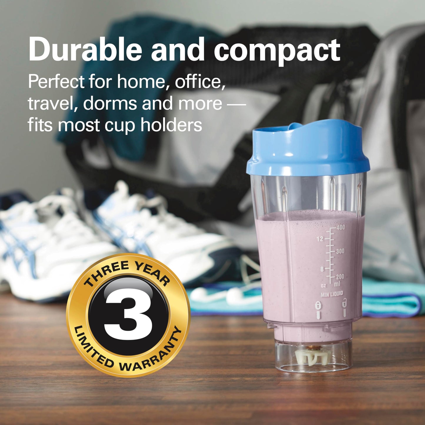 Hamilton Beach Portable Blender for Shakes and Smoothies, 14 Oz BPA Free Travel Cup & Lid, Durable Stainless Steel Blades, Personal Smoothie Blender, Coral (51171)