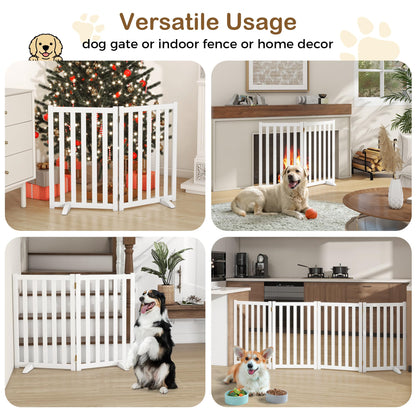 30" Height Tall Freestanding Pet Gate, Solid Wood Folding Safety Fence Wooden Dog Gate with 2 PCs Support Feet Ideal for Stairs, Doorways, Halls, Kitchens, Heavy Duty Gates, 2 Panels, White