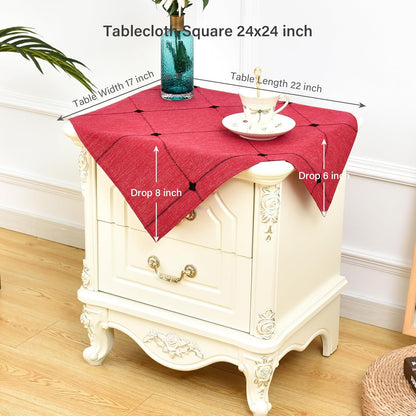 24 24 inch NEWISHER Farmhouse Embroidered Plaid Tablecloth Lattice Fabric Bedside Table Cloth Rustic Checkered Red