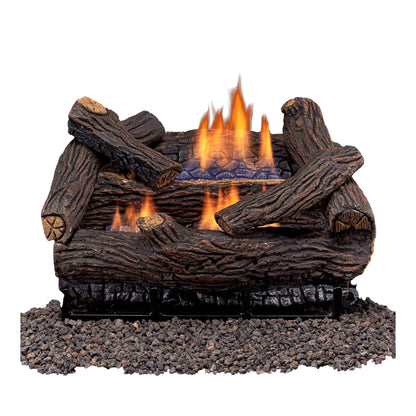 Duluth Forge DLS-18R-2 Dual Fuel Ventless Fireplace Logs Set with Remote Control, Use with Natural Gas or Liquid Propane, 30000 BTU, Heats up to 1000 Sq. Ft, Stacked Red Oak, 18 Inches