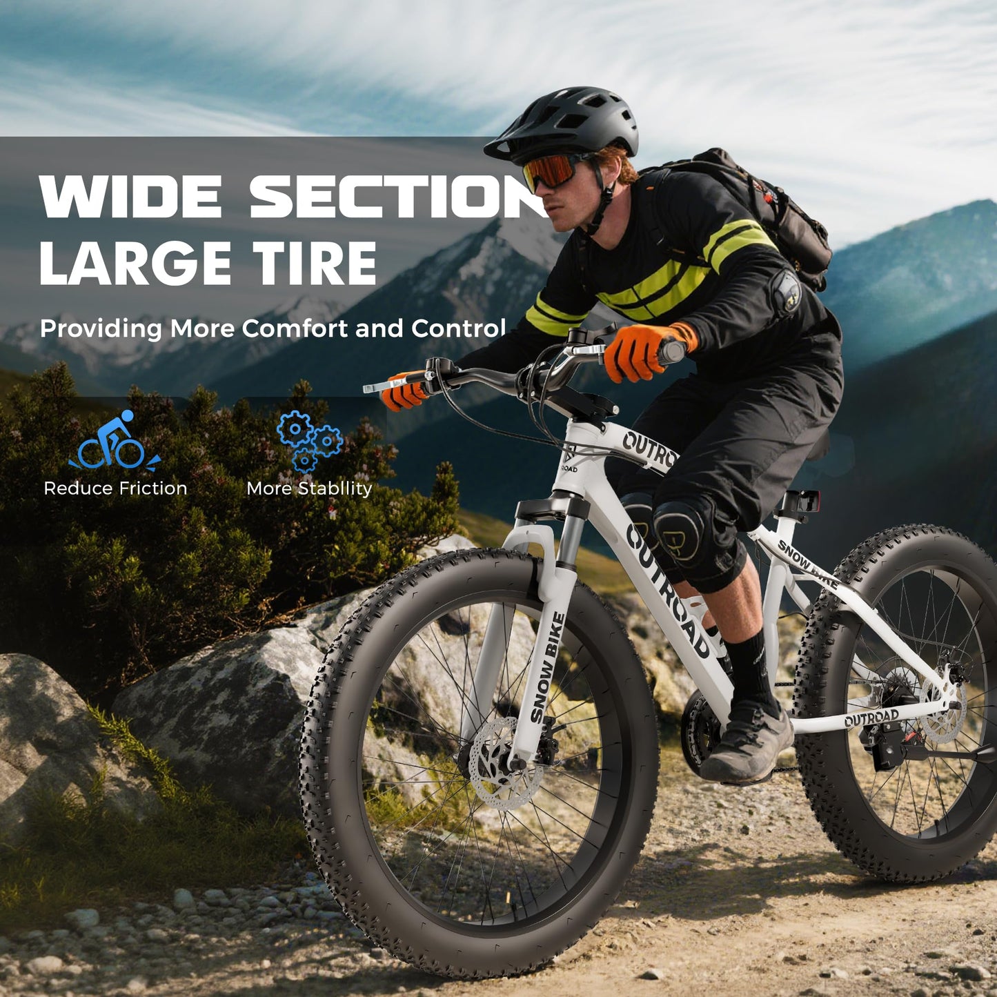 Incbruce 26 Inch Fat Tire Mountain Bike, High Carbon Steel Frame, 21 Speed MTB with Dual Disc Brakes for Men/Women/Adults (White)