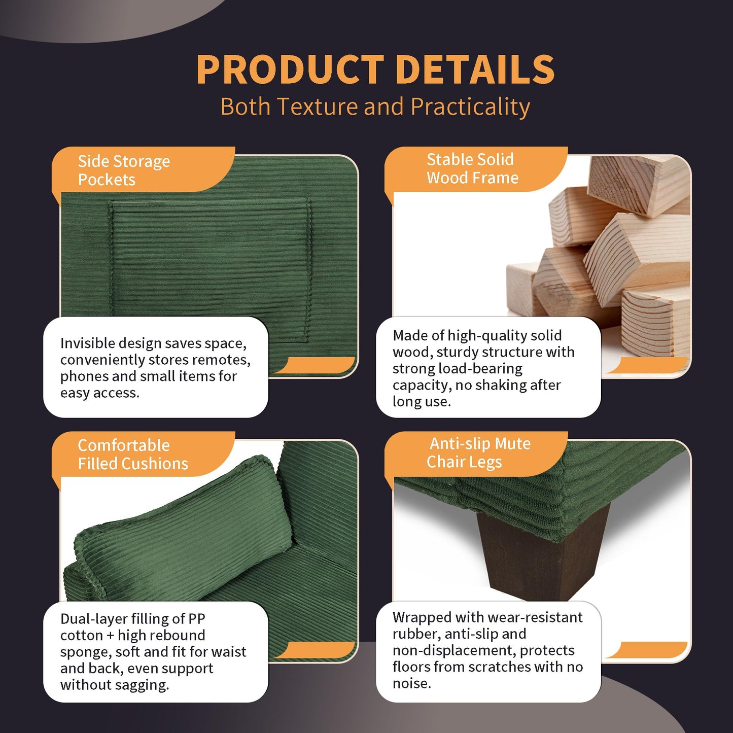 Eafurn 3 Fold Corduroy Sleeper Sofa Couch Bed - Foldable Convertible Futon Loveseat with Pull Out Sofabed and Side Pockets for Living Room Apartment