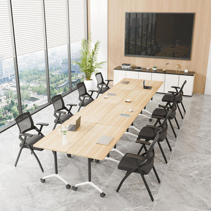 ZanyCajole Conference Room Table, Folding Conference Table with Silent Wheels, Modular Flip Top Mobile Training Tables for Office, Training Room, Meeting Rooms, School, 2-16 Person (8, Maple, 55.1in)