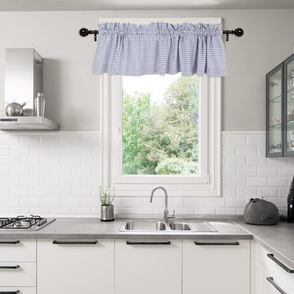 DII Window Valance Collection, 100% Cotton, Pre-Shrunk, Machine Washable, 2 Inch Curtain Rod Pocket, Single Panel, 72x14, Stonewash Blue Check