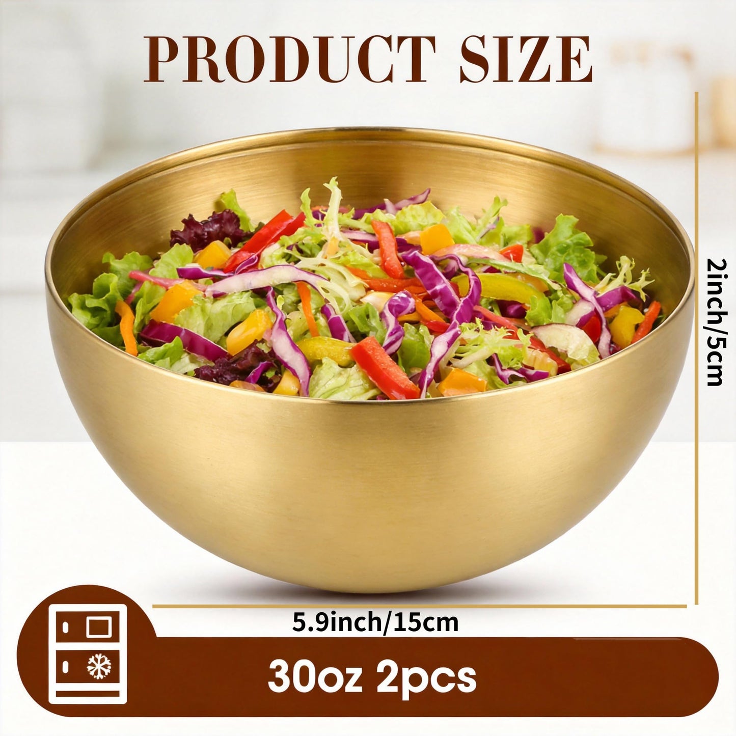 Cabilock Stainless Steel Gold Mixing Bowls 2pcs Gold Salad Bowls for Salads Fruits Noodles Rice 6 Inch Metal Serving Plates for Mixing, Cooking, Baking, Prepping