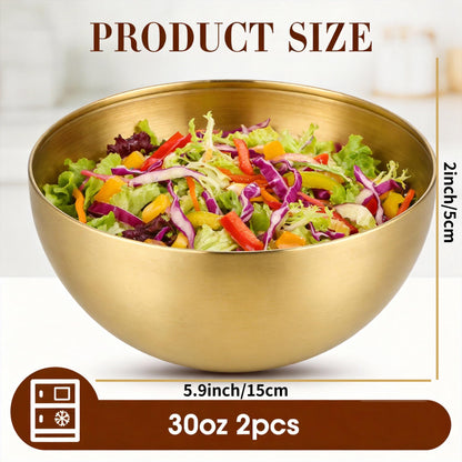 Cabilock Stainless Steel Gold Mixing Bowls 2pcs Gold Salad Bowls for Salads Fruits Noodles Rice 6 Inch Metal Serving Plates for Mixing, Cooking, Baking, Prepping