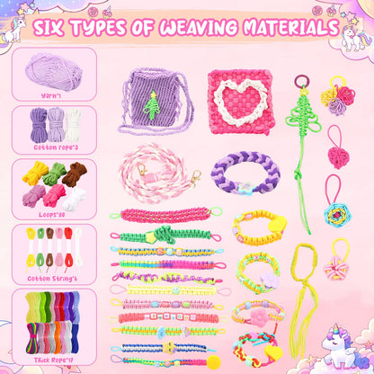 Friendship Bracelet Making Kit & DIY Weaving Loom, 500+ Colorful Ropes, Bands & Beads, Creative Arts and Crafts Gift for Girls Ages 6–12, Ideal Christmas Gifts for Girls Ages 5 6 7 8-12 Pink