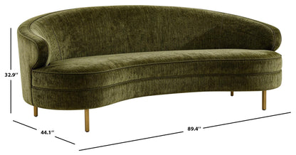 SAFAVIEH Couture - Primrose Curved Sofa - Olive Green Chenille Upholstery - Ideal for Living Room, Family Room, 89.4" W x 44" D x 33" H (SFV4715G)