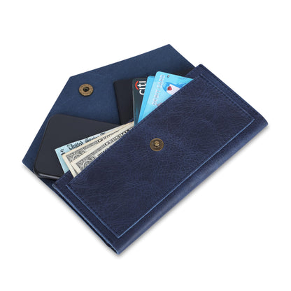 TheAntiq Blue Leather Cash Envelopes for Money Pouch Currency Holders - Soft Leather Money Bag Mobile Holder for Travel - Genuine Leathers Wallets for Women Money Bag - Travel Money Pouch Cash Holder