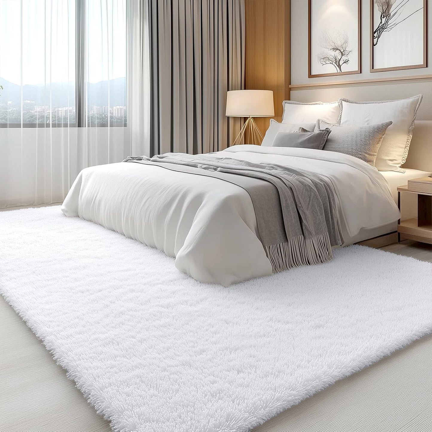 OLANLY Area Rugs - Soft Fluffy Shaggy Indoor Carpet for Living Room & Bedroom | 5x6 ft, White