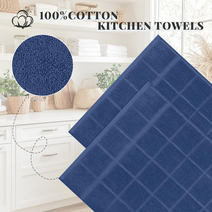 Homaxy Premium Kitchen Towels 18"x28", 6 Pack Large Cotton 380 GSM Dish Towels, Soft and Absorbent Kitchen Hand Towels with Terry Grid Design, Utility Tea Towel Set with Hanging Loop, Navy Blue