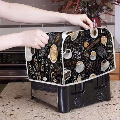 AFPANQZ Coffee Print Kitchen Toaster Covers, Universal 4 Slice Bread Toaster Cover, Stain Resistant Dustproof