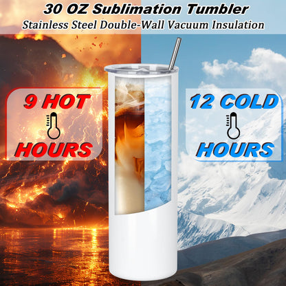 Muwnrol 30 Oz Sublimation Tumblers Bulk, Sublimation Tumbler Stainless Steel Double Wall Vacuum Insulation Cups with Straw, Individually Box (24 Pack)