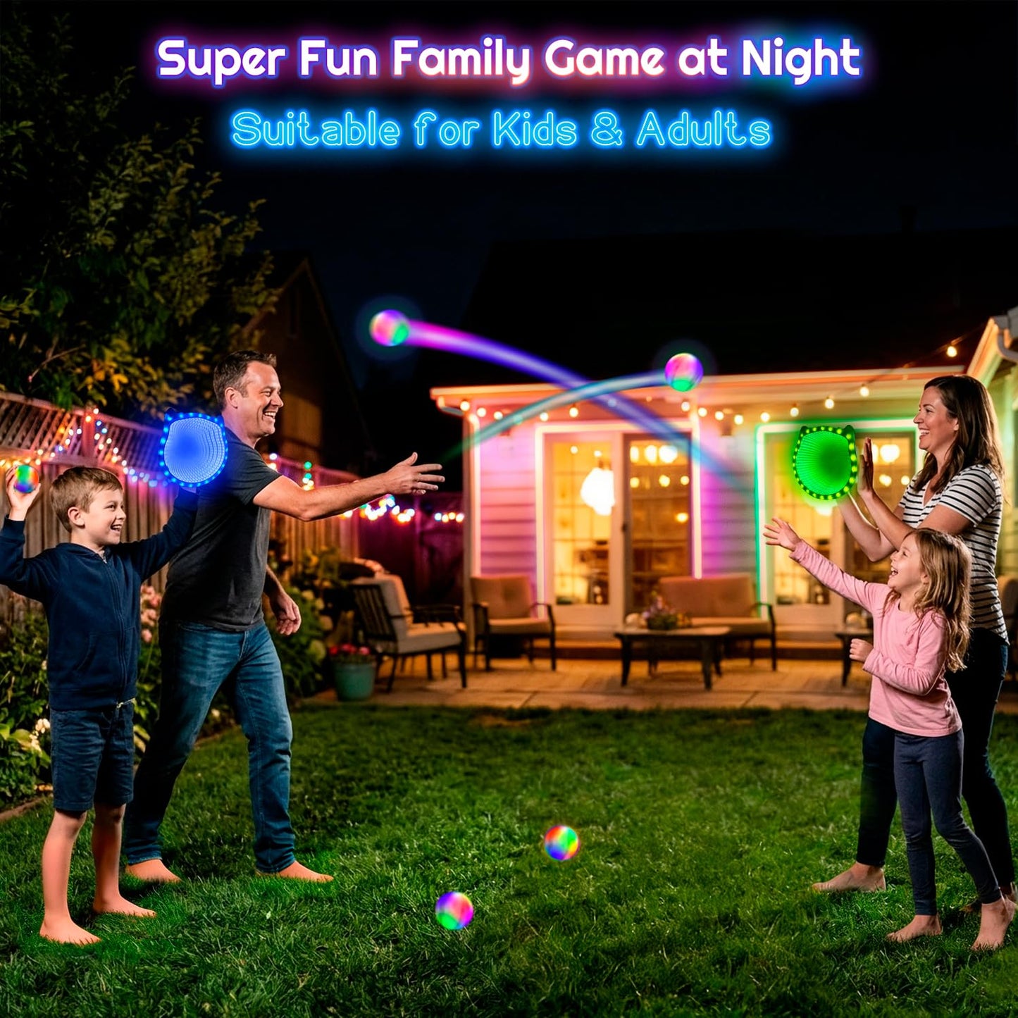 Elecdemic 3D LED Light Up Toss Catch Ball Game Set Outdoor Toys Baseball Tennis Gifts Camping Party Glow in the Dark Throw Paddle Age 3 4 5 6 7 8 9 10 11 12 Year Old Boy Girl Kid Adult Family Birthday