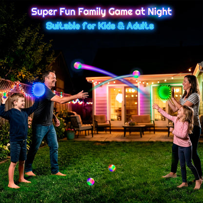 Elecdemic 3D LED Light Up Toss Catch Ball Game Set Outdoor Toys Baseball Tennis Gifts Camping Party Glow in the Dark Throw Paddle Age 3 4 5 6 7 8 9 10 11 12 Year Old Boy Girl Kid Adult Family Birthday