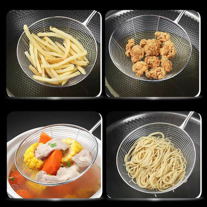 Zmeni Spider Strainer Skimmer Spoon - 5.4 Inch Stainless Steel Mesh & Wooden Handle - for Deep Frying, Pasta, Stir Fry, Hot Pot, Tempura - Easy Drain Kitchen Utensil