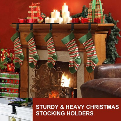 BlissfulTie Christmas Stocking Holders for Mantle Set of 6, Stocking Hangers for Mantel Weighted, Heavy Duty, Flat, for Garland, Fireplace, Wall (Black)